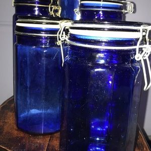 6 Vintage Cobalt Canisters
